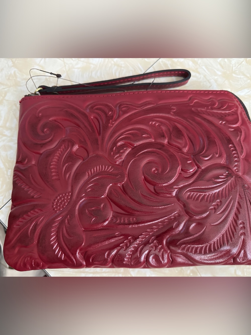 Patricia Nash Cassini Wristlet Embossed Floral Leather - Burgundy Red